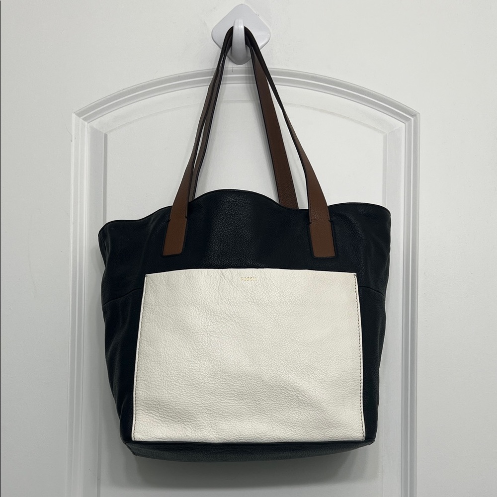 Fossil Darby Colorblock Leather Satchel Black/White/Brown SHB1699